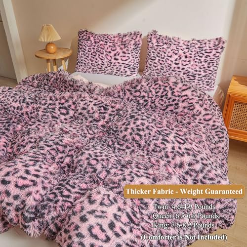 XeGe Cheetah Print Fluffy Faux Fur Duvet Cover Set, Twin, Black and Pink | 2 Pieces Soft Plush Shaggy Fuzzy Bedding Set(1 Faux Fur Leopard Print Comforter Cover + 1 Furry Pillowcase), Zipper Closure - color: Cheetah Print Black and Pink, size: Twin