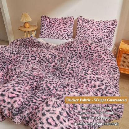 XeGe Cheetah Print Fluffy Faux Fur Duvet Cover Set, Twin, Black and Pink | 2 Pieces Soft Plush Shaggy Fuzzy Bedding Set(1 Faux Fur Leopard Print Comforter Cover + 1 Furry Pillowcase), Zipper Closure - color: Cheetah Print Black and Pink, size: Twin