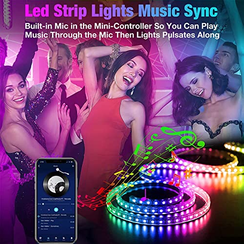 REEMEER Led Lights 100ft Smart APP Control Music Sync Strip Lights RGB Color Changing Strips with Remote, for Bedroom Kitchen and Party - size: 100 ft