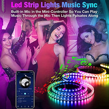REEMEER Led Lights 100ft Smart APP Control Music Sync Strip Lights RGB Color Changing Strips with Remote, for Bedroom Kitchen and Party - size: 100 ft