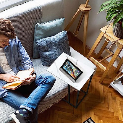 C Shaped Side Table Set of 2, Marble End Table for Sofa and Bed, Couch Table That Slide Under, Snack Side Table for Living Room, Bedroom or Small Spaces, White and Black - color: Black