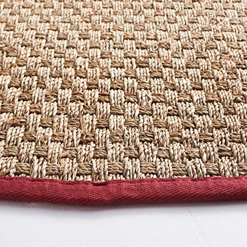 SAFAVIEH Area Rug 3' Round - Natural Fiber Collection - Natural & Red, Seagrass, Basketweave Pattern with Border (NF114D) - color: Natural/Burgundy Red, size: 3' (Round)