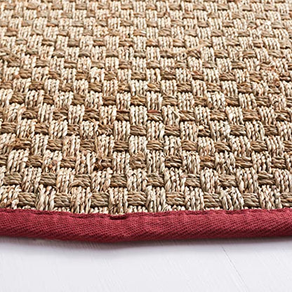 SAFAVIEH Area Rug 3' Round - Natural Fiber Collection - Natural & Red, Seagrass, Basketweave Pattern with Border (NF114D) - color: Natural/Burgundy Red, size: 3' (Round)