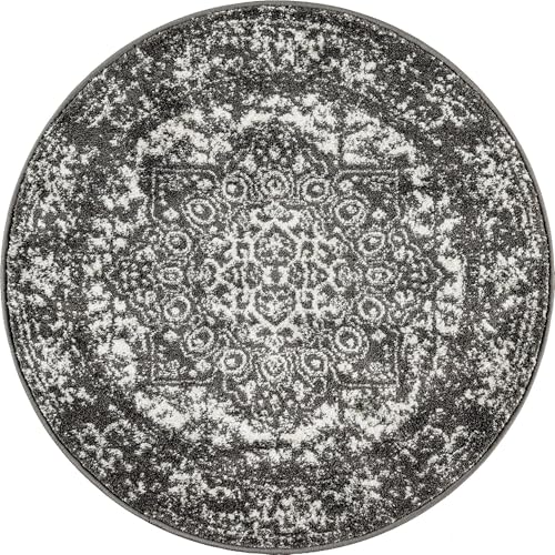 Rugs.com - Arlington Collection Rug – 3 Ft Round Dark Gray Area Rug – Traditional Medallion Design for Entryways, Reading Nooks, and Bedrooms - color: Dark Gray, size: 3' (Round)