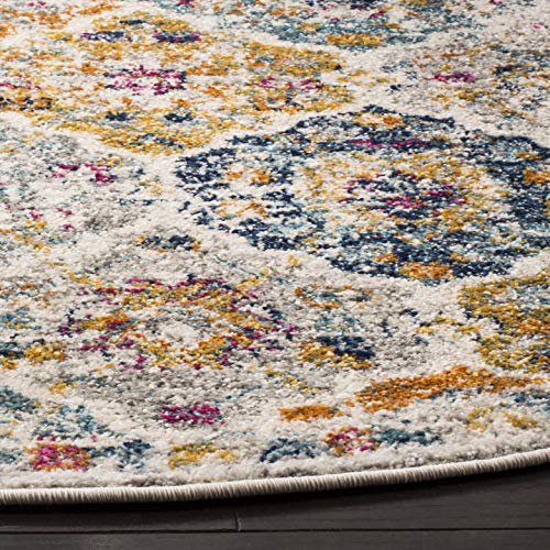 SAFAVIEH Madison Collection Area Rug - 3' Round, Cream & Multi, Boho Chic Distressed Design, Non-Shedding & Easy Care, Ideal for High Traffic Areas in Living Room, Bedroom (MAD611B) - color: Cream/Multi, size: 3' (Round)