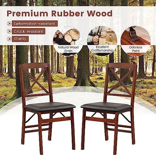 GIANTEX Folding Dining Chairs Set of 4, Foldable Wood Kitchen Chairs with Padded Seat, Solid Wood Frame, Max Load 400 Lbs, No Assembly Easy to Store Wooden Dining Chairs for Apartment, Small Space - color: Walnut-x Back