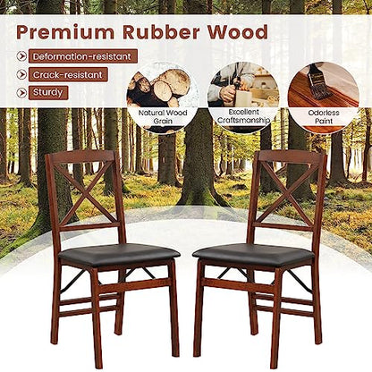 GIANTEX Folding Dining Chairs Set of 4, Foldable Wood Kitchen Chairs with Padded Seat, Solid Wood Frame, Max Load 400 Lbs, No Assembly Easy to Store Wooden Dining Chairs for Apartment, Small Space - color: Walnut-x Back