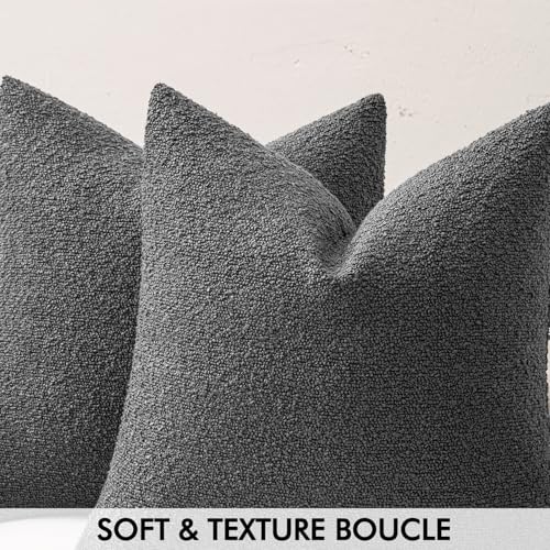MIULEE 18x18 Decorative Lumbar Boucle Couch Pillow Covers Charcoal | Set of 2 Textured Neutral Throw Pillow Covers, Accent Solid Pillowcases, Sofa Living Room Home Decor - color: Charcoal, size: 18" x 18" (Pack of 2)