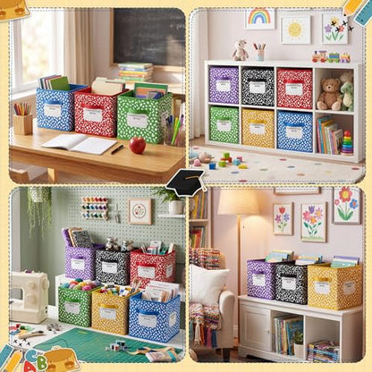 Crtiin 6 Pcs 11in Composition Book Classroom Fabric Storage Bins Cube Classroom Cubby Baskets with Handles Collapsible Bins for School Daycare Elementary Preschool Home Office (Composition Book) - style: Composition Book