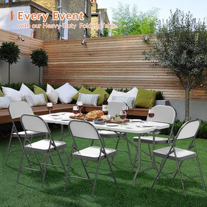 Elevon 6 Feet Heavy Duty Folding Table with Built in Handle & Steel Legs, Fold-in-Half Portable Table for Indoor Outdoor Use - Camping, Picnic, Party, Wedding, Dining, Utility Table - size: 6 Ft
