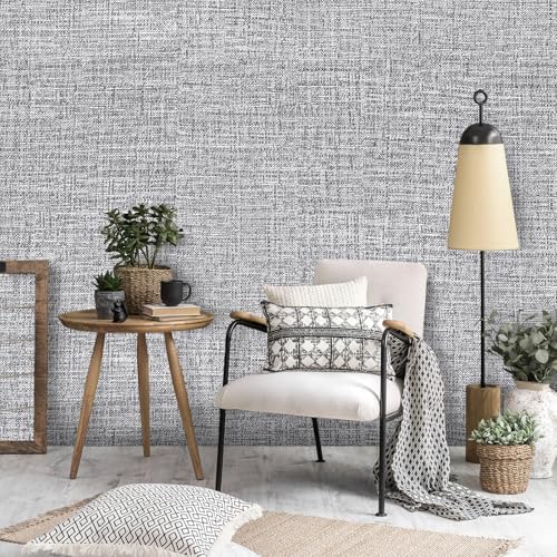 Grey Grasscloth Peel and Stick Wallpaper 17.3"x1200" Faux Linen Textured Contact Paper Removable Self Adhesive Vinyl Wallpaper for Bedroom Bathroom Kitchen Cabinets - color: Gray, size: 17.3" x 1200"