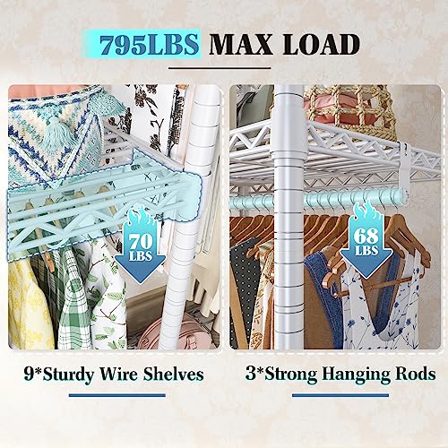 Raybee Clothes Rack Heavy Duty Load 795LBS Adjustable Clothing Racks for Hanging Clothes Garment Rack, 56" W X16 D X 75.5" H White - color: White, size: 56" W x 16" D x 75.5" H