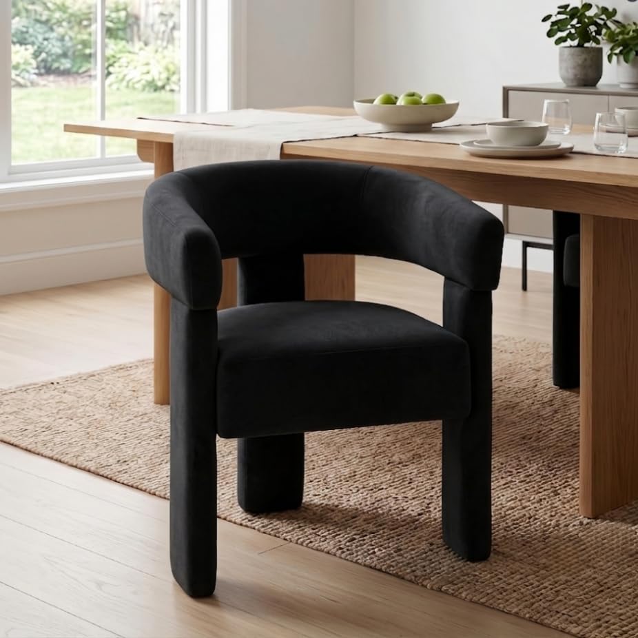 Black Velvet Dining Chair Modern Barrel Chair with Open Curved Back Armrests Compact Accent Chair for Kitchen Dining Room Living Room - color: Black, size: Set of 1