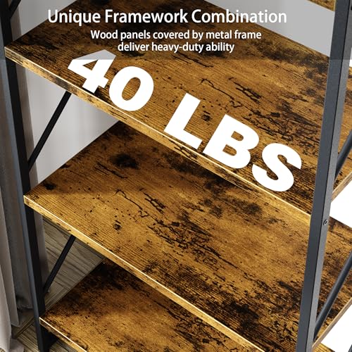 Shintenchi 2 Pieces 5 Tiers Bookshelf, Classically Tall Bookcase Shelf, Industrial Book Rack, Modern Book Holder in Bedroom/Living Room/Home/Office, Storage Rack Shelves for Books/Movies-Rustic Brown - color: 2pcs/Rustic Brown
