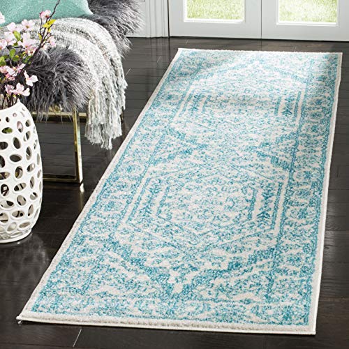 SAFAVIEH Adirondack Collection Runner Rug - 2'6" x 8', Ivory & Teal, Oriental Medallion Design, Non-Shedding & Easy to Clean, Ideal for Ideal for Hallway, Foyer, Kitchen, Entryway, Bedroom (ADR108G) - color: Ivory/Teal, size: 2'6" x 8' (Runner)