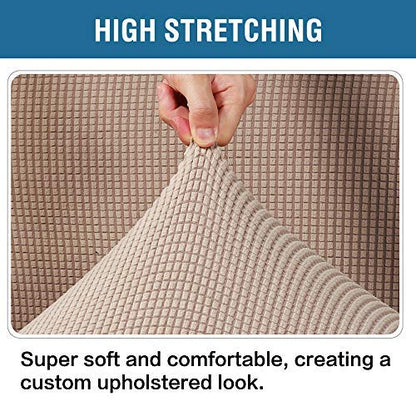 H.VERSAILTEX Ottoman Cover Slipcover Rectangle Fit Length 29"-34" Footrest Sofa Slipcovers Stool Cover Footstool Protector Covers Feature Stretch Thick Soft Jacquard Fabric Removable Washable - Sand - color: Sand, size: Rectangle-Large