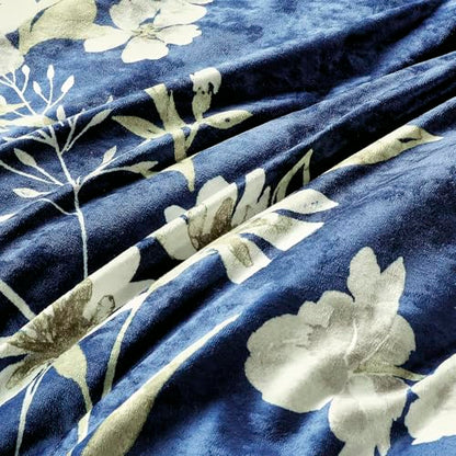 Sunshine Nicole Reversible Comforter Set, Printed Distressed Velvet Front and Sold Distressed Velvet Reverse, 3 Pieces Navy Blue Queen, with Soft Polyester Fill - color: Navy, size: Queen