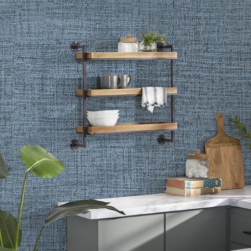 Blue Gray Grasscloth Peel and Stick Wallpaper 17.3"x300" Faux Linen Textured Contact Paper Removable Self Adhesive Vinyl Wallpaper for Bedroom Bathroom Kitchen Cabinets - color: Blue/Gray, size: 17.3" x 300"