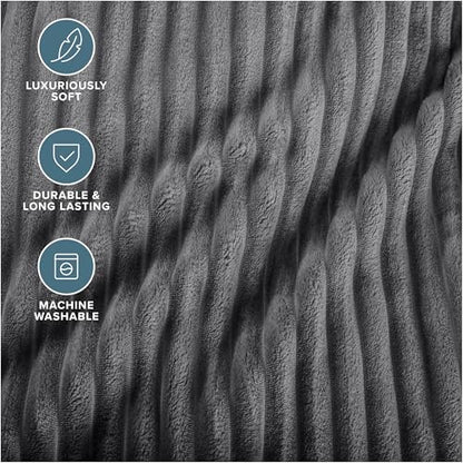 Bare Home Fleece Blanket Luxury Microplush (Full/Queen, Ribbed Grey) | Ultra-Soft Lightweight Blanket for Bed, Sofa, and Couch, Cozy & Warm Blanket - color: 35 - Ribbed Grey, size: Full/Queen
