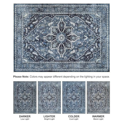 Bloom Rugs Caria Washable Non-Slip 7 ft Runner - Blue/Charcoal Traditional Runner for Entryway, Hallway, Bathroom, and Kitchen - Exact Size: 2'6" x 7' - color: Blue / Charcoal, size: 2'6" x 7' (Runner)