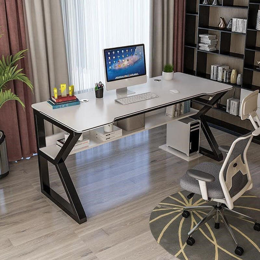 LAKIQ Small Space Manufactured Wood Computer Desktop Table with Storage Shelf K-Shaped Gaming Desk Rectangular Home Office Working Writing Table - Table Only(Black-White,35" L x 20" W x 30" H) - color: Black-white, size: 35"L x 20"W x 30"H
