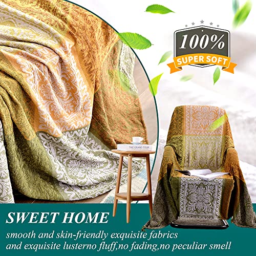 Boho Throw Blanket, Bohemian Tassels Throw Blankets for Bed Couch Soft Chair， Chenille Fringe Tassels (New Green, Large 86 * 102Inches) - color: New Green, size: Large (86 x 102 in)