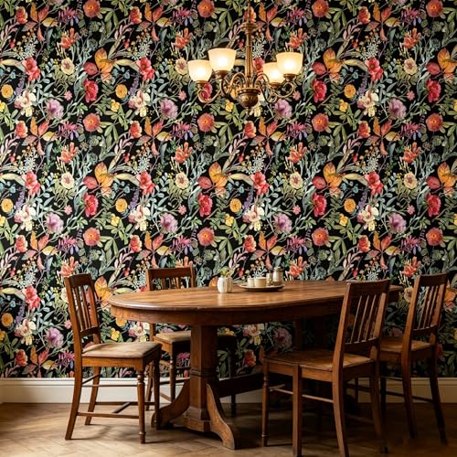 Black Flowers Peel and Stick self Adhesive Wallpaper Floral - 128''x32'' - color: X17, size: 128"x32"