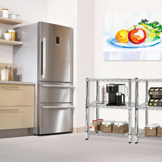 Shelving Inc. 8" d x 42" w Chrome Wire Shelving with 3 Tier Shelves | Weight Capacity 800lbs Per Shelf, Durable Kitchen and Garage Storage Shelves, Adjustable Shelf Organizer Storage Rack - size: 8" d x 42" w x 34" h