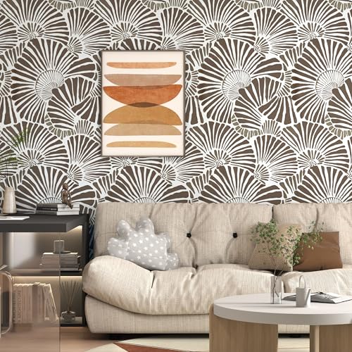 Theper White and Brown Wallpaper Peel and Stick Wallpaper Boho 17.3"×78.8" | Modern Wall Paper Removable Self Adhesive Wallpapers for Bedroom Brown Contact Paper for Cabinets Drawers Shelf Home Vinyl - color: Brown, size: 17.3" x 78.8"