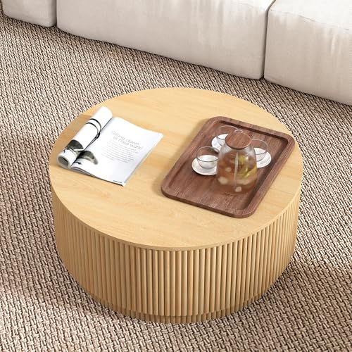 LEVNARY 31.5" Round Coffee Table with Storage, Boho Coffee Tables with Fluted Base, Wooden Circle Accent Center Table for Living Room Small Space Apartment Office (Natural) - color: Natural 31.5" Round Flip-top