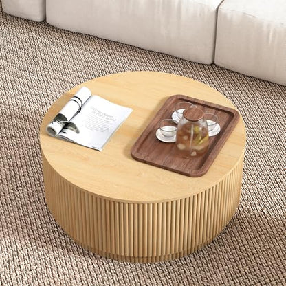 LEVNARY 31.5" Round Coffee Table with Storage, Boho Coffee Tables with Fluted Base, Wooden Circle Accent Center Table for Living Room Small Space Apartment Office (Natural) - color: Natural 31.5" Round Flip-top