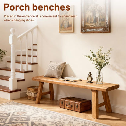 Wood Bench Indoor Farmhouse Skinny Entryway Bench Hallway Foyer with Sturdy | Rustic Indoor Bench End of Bed, Norrow Solid Wood Benches for Bedroom Living Room 31.4 x10.2 inch - size: 31.49in