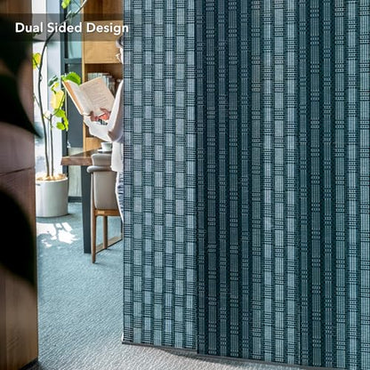 Deluxe Vertical Blinds Blue 45.8"-86" x 96", Bluesea | Deluxe Blue Vertical Panels for Sliding Doors and Room Dividers with Adjustable Track and Trim-to-Fit Design - color: Bluesea