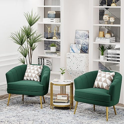 Velvet Accent Chair, Barrel Armchair, Green | Velvet Upholstery, Golden Metal Legs, Comfy Barrel Back, Modern Style, Living Room Bedroom Office - color: Green, size: 1 Chair