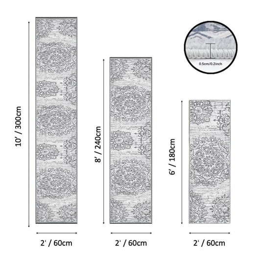 2x6 Non-Slip Washable Boho Kitchen Runner Rug | Faux cashmere, barefoot comfort, slip-resistant on tile/wood, machine washable, versatile use for kitchen, hallway, entryway - color: Grey, size: 2'x6' Medium