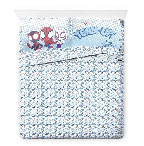 Jay Franco Marvel Spidey and His Amazing Friends 7 Pc Full Comforter Set | Super Soft Microfiber Bed in a Bag, Superhero Bedding, Ghost-Spider, Machine Washable, Official Marvel Product, Kids Gift - color: Light Blue - Spidey & His Amazing Friends, size:
