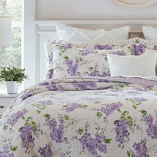 Laura Ashley – Queen Quilt Set, Soft & Lightweight Bedding with Matching Shams, Reversible Floral Room Decor, College Dorm Room Essentials (Keighley Purple) - size: Queen
