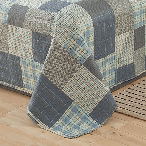Ycosy Quilt Set King Size Bedspread Coverlet Plaid Patchwork Bedding Modern Mens Quilts Soft Lightweight Quilt Yellow Grey Plaid Coverlet Reversible Quilt Bedspread Home Bedding Collection - color: Soot Yellow, size: King