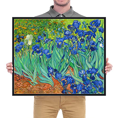 Wieco Art Black Framed Wall Art Irises by Van Gogh Famous Flowers Oil Paintings Reproduction Canvas Prints Modern Canvas Prints Artwork Pictures on Canvas Wall Art for Wall Decor - size: 24"L x 20"W