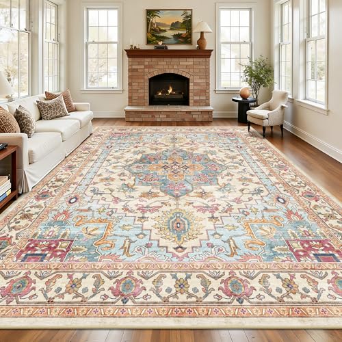 8x10 Area Rugs for Living Room - Washable Rug Vintage Distress Boho Medallion Rugs for Bedroom, Soft Non-Slip Backing Low Pile Carpet for Dining Room Office Nursery Home, Vintage Orange - color: J-orange, size: 8' x 10' (Rectangular)