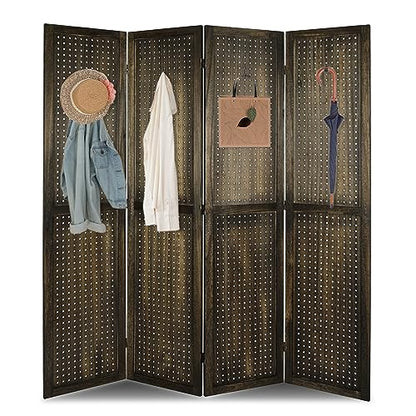 4 Panel Pegboard Room Divider | Folding Freestanding Display Screen, Privacy Partition for Retail, Craft Shows, Home Office, and Exhibition Use Dark Brown - color: Dark Brown-4 Panel, size: 4 Panel