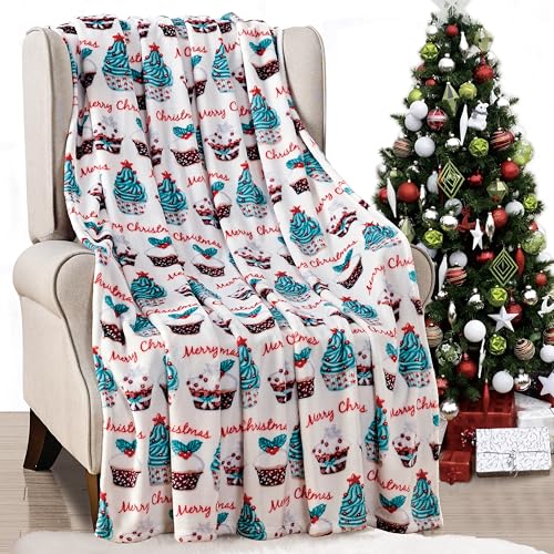 Elegant Comfort Lightweight Printed Throw Blanket- All Season, Ultra Soft, Cozy and Plush- Decorative Throw Blankets, Perfect for Lounging, 50 x 60 inches, Holiday Cupcakes, Throw Blanket - color: Holiday Cupcakes