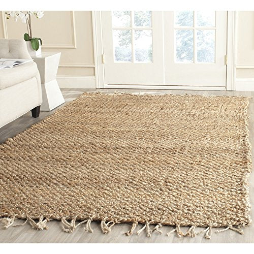 SAFAVIEH Natural Fiber Collection Area Rug - 4' Square, Natural, Handmade Farmhouse Fringe Jute, Ideal for High Traffic Areas in Living Room, Bedroom (NF733A) - size: 4' x 4' (Square)
