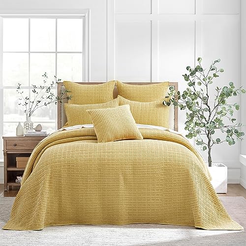Levtex Home Mills Waffle Twin Bedspread Set (84x104in) with 1 Pillow Sham (26x20in) - Ochre - Cotton Waffle Twin Size Bedspread Set - Lightweight, Soft, Pre-Washed - color: Ochre, size: Twin Bedspread