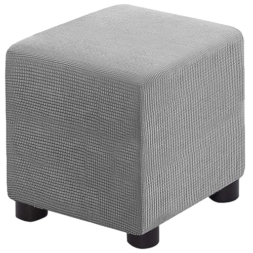 Ottoman Cover Square Folding Storage Ottoman Slipcovers Jacquard Stretch Cube Footrest Foot Stool Covers Protector with Elastic Band (Large,Light Gray) - color: Light Gray, size: L- Length&Width:35-44"/Height:15-20"