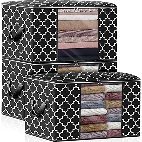 Storage Bags 100L 3Pack Clothes Organization and Storage Containers | Large Blanketfor Bedding, Comforters, Foldable Organizer with Reinforced Handle, Clear Window, Sturdy Zippers, Black - color: Black, size: 3 x 100L