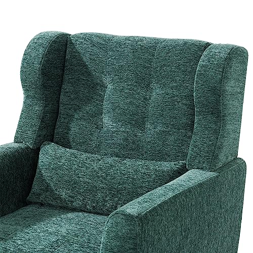 Accent Chair, Living Room Chairs with Solid Wood Legs & Pillow | Chairs Living Room with High Tufted Backrest, Reading Chair for Bedroom/Office, Chenille Fabric - color: Blackish Green