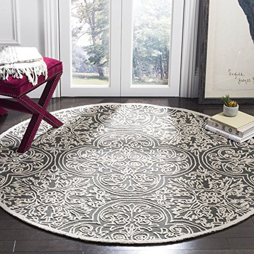 SAFAVIEH Trace Collection 4' Round Dark Grey/Light Grey TRC101A Handmade Premium Wool Entryway Foyer Living Room Bedroom Kitchen Area Rug - color: Dark Grey/Light Grey, size: 4' (Round)