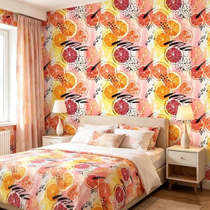 Fruit Oranges Peel and Stick self Adhesive Wallpaper - 96''x32'' - color: X08, size: 96"x32"