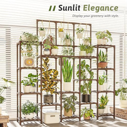 GENTINGBRO Plant Stand Indoor Outdoor 63" Tall Plant Shelf for Plants 14-Tier Large Plant Sheves for Living Room Heavy Duty Plant Rack Garden Balcony Patio Hanging Planter